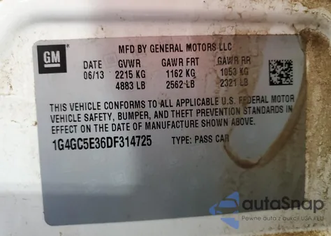 2013 Buick Lacrosse z USA, uszkodzony, nr VIN 1G4GC5E36DF314725